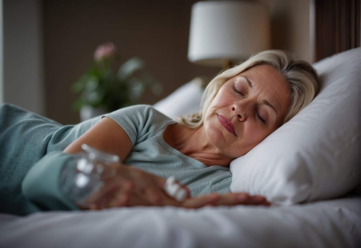 A woman takes menopause sleep supplements before undergoing medical treatments and therapies