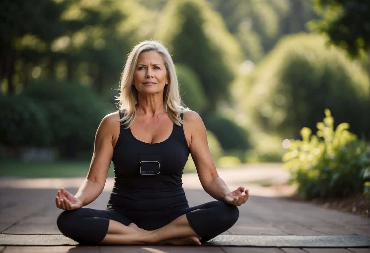 A serene woman practicing yoga to manage menopausal mental symptoms